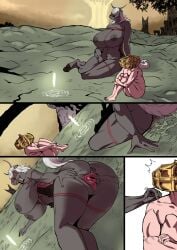 1boy 1girls anthro areolae ass big_ass big_breasts bodily_fluids breasts casual comic elden_ring equid equine female fromsoftware furry genital_fluids genitals headwear hi_res huge_ass huge_breasts human human_male human_on_anthro inviting inviting_to_sex knight_on_monster lemonbizate_(artist) let_me_solo_her light-skinned_male light_skin male male/female male_human/female_anthro mammal nipples nude outside pale_skin pussy pussy_juice rule_63 site_of_grace spread_pussy spreading tarnished torrent_(elden_ring)