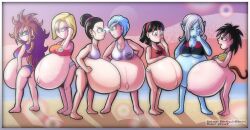 2d 7girls android_18 android_21 ass beach belly big_ass big_belly big_breasts bikini blackoutsiderz blue-skinned_female blue_skin breasts bulma_briefs canon_pregnancy chichi cleavage colored dragon_ball dragon_ball_super dragon_ball_z female female_focus female_only gine group harlequingemini large_belly large_breasts light-skinned_female light_skin multiple_girls multiple_pregnancies pregnant swimsuit towa underboob videl