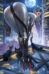 1girls ass ayyasap batman:_the_animated_series batman_(series) bent_over big_ass big_breasts butt cat catwoman catwoman_(dcau) dc dc_comics dcau female female_only jewelry large_ass looking_at_viewer panties_visible_through_clothing presenting_hindquarters rear_view solo