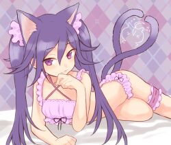 1girls animal_ears animal_humanoid cat_ears cat_tail catgirl danganronpa danganronpa_v3 female female_only genderswap_(mtf) iberico light_skin lingerie long_hair ouma_kokichi pose purple_eyes purple_hair rule_63 solo straight_hair tied_hair twintails