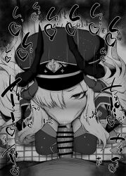 1boy 1girls :>= big_breasts big_penis black_and_white blue_archive blush braid cape censored dark-skinned_male dark_skin detailed_background drooling eyelashes fellatio gehenna_academy_student hair_over_one_eyes hat heart horn humanoid indoor inside kurotama long_hair looking_at_viewer makoto_(blue_archive) male male_pov oral oral_sex pandemonium_society_(blue_archive) room saliva shiny shiny_skin sketch sound_effects squatting straight student_council_president sweat text tongue_out vein veins veiny veiny_penis