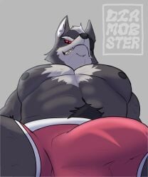 2022 abs anthro big_bulge big_muscles bulge canid canine canis clothing diamobster eye_patch eyebrows eyewear fur grey_background hi_res looking_at_viewer looking_down looking_down_at_viewer low-angle_view male male_only mammal muscular muscular_anthro muscular_male navel nintendo nipples pecs pubes signature simple_background sitting smile smirk solo star_fox teeth tuft underwear video_games wolf wolf_o'donnell