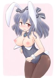 alternative_bust_size alternative_costume animal_ears blush breasts breasts_out breasts_out_of_clothes bunny_ears bunny_girl bunnysuit choujigen_game_neptune female female female_only large_breasts neptunia_(series) nipples sekiri solo uni_(neptunia)