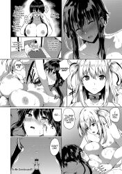 1boy 1futa after_sex bar_censor big_breasts big_penis black_hair blonde_hair breasts censored comic crying dialogue doujinshi english_text erection femboy futa_on_male futa_sans_balls futanari human i_love_you kasuga_mayu long_hair male monochrome nipple_tweak nipples nude penis small_penis sweat tears text tongue tongue_out translated trap twintails wholesome wide_hips