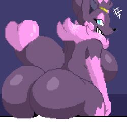 anthro ass big_butt blue_eyes breasts coffee_demon digital_media_(artwork) female fur huge_butt nintendo pink_body pink_fur pixel_(artwork) pokémon_(species) pokemon pokemon_(species) purple_body solo video_games zabrina_(afc) zorua