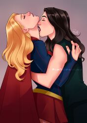 2girls arrowverse black_hair blonde_hair closed_eyes clothed dc dc_comics kara_zor-el kissing lena_luthor neck_kiss rafidesousa supergirl supergirl_(cw) supergirl_(series) superman_(series) yuri