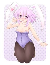 animal_ears bare_shoulders blush breasts bunny_ears bunny_girl bunnysuit choker choujigen_game_neptune fake_animal_ears female female female_only hair_ornament heart heart-shaped_pupils looking_at_viewer neptune_(neptunia) neptunia_(series) nipples open_mouth pantyhose purple_hair sekiri short_hair small_breasts smile solo spoken_heart symbol-shaped_pupils v wrist_cuffs