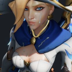 1girls 3d alternate_costume blender blizzard_entertainment clothed clothing cum cum_inside cum_on_body cum_on_breasts cum_on_face female female_focus female_only frown looking_at_viewer mage_mercy mercy overwatch tagme vulpeculy