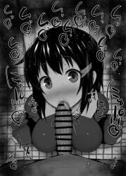 1boy 1girls big_breasts big_penis black_and_white blush censored detailed_background drooling eyelashes fellatio hairclip heart human indoor inside kaguya-sama_wa_kokurasetai_~tensai-tachi_no_renai_zunousen~ kashiwagi_nagisa kurotama looking_at_viewer male male_pov oral oral_sex room saliva school_uniform shiny shiny_skin short_hair sketch skirt sound_effects squatting student sweat text tongue_out vein veins veiny veiny_penis