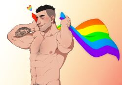 1boy bara david_king dead_by_daylight flag flexing gay lgbt_pride male male_only muscular_male nipples nude pubic_hair smith_(ardp13) smithswhc tattoo