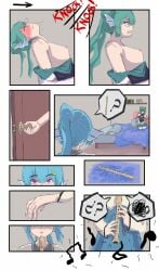 almost_caught blue_hair comic exposed_breasts finana_ryugu finana_ryugu_(2nd_costume) green_hair incident nijisanji nijisanji_en purple_eyes recorder virtual_youtuber younger_sister