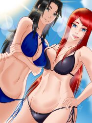 2girls 2milfs arms_under_breasts asymmetrical_docking bare_arms bare_legs bare_midriff bare_shoulders bare_thighs big_breasts bikini black_bikini black_eyes blue_bikini blue_eyes blue_sky breast_to_breast breasts bust busty center_opening clouds crossed_arms curvaceous curvy curvy_body curvy_female curvy_figure eyebrows_visible_through_hair eyk01 female female_only friends hair_ornament hairclip hand_on_arm hand_on_waist huge_breasts large_breasts light-skinned_female light_particles light_skin looking_at_viewer mature mature_female mature_woman midriff milf milfs multiple_females multiple_girls naruto naruto_(series) naruto_shippuden open_mouth open_smile oppai parted_bangs pelvic_curtain red_hair shiny shiny_hair shiny_skin side-tie_bikini sky sunlight swimsuit take_your_pick uchiha_mikoto uzumaki_kushina very_long_hair voluptuous waist_grab wide_hips