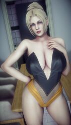 1girls 3d blonde_hair blue_eyes cleavage dead_or_alive huge_breasts long_hair looking_at_viewer ninja_gaiden one-piece_swimsuit rachel_(ninja_gaiden) reinhardt94 voluptuous