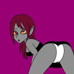 ass ass_up dancing grey_skin oc pussy red_eyes red_hair showing_off spanky15 undies vampire