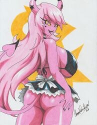 2022 ass big_breasts demon_girl demon_tail helluva_boss horns huge_breasts lipstick pencil_(artwork) pink_skin ravern_clouk solo succubus tagme thick_ass verosika_mayday_(helluva_boss)