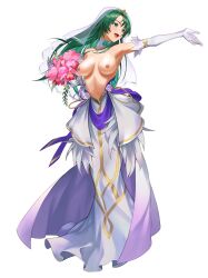 1girls alternate_costume armpits biggitybiggitybig bouquet breasts bride cecilia_(bridal)_(fire_emblem) cecilia_(fire_emblem) edit edited_official_artwork elbow_gloves female female_only fire_emblem fire_emblem:_the_binding_blade fire_emblem_heroes flower gloves green_eyes green_hair large_breasts long_hair nintendo nipples nude_filter official_alternate_costume official_art open_mouth smile solo topless transparent_background wedding_dress