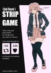 breasts danganronpa danganronpa_2:_goodbye_despair english_text jacket large_breasts nanami_chiaki redvenus straight_hair strip_game text thighhighs