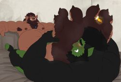 2022 4_toes anthro areola armpit_hair beard biceps big_feet body_hair bonicfan123 brex brown_body brown_fur bugbear chest_hair claws clothed clothed/nude clothed_male_nude_male clothing digit_ring digital_media_(artwork) duo eyebrows facial_hair feet flufflecraft foot_fetish foot_play fur gaur_(gaurbeast) green_body green_skin hi_res huge_feet huge_thighs humanoid humanoid_feet humanoid_on_anthro humanoid_pointy_ears hyper_feet hypnosis hypnotic_clothing jewelry male male/male male_only mind_control muscular muscular_anthro muscular_humanoid muscular_male muscular_thighs musk necklace nipple_piercing nipples nude orc pecs piercing quads ring smile soles thick_thighs toe_claws toe_ring toes torn_clothing tusks