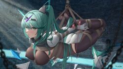 bondage breasts core_crystal green_eyes green_hair large_breasts nintendo nipples pneuma_(xenoblade) roundschen sex_toy vibrator xenoblade_(series) xenoblade_chronicles_2