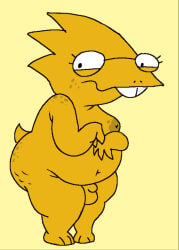 2026 alphys anthro areola balls barvey blotchy_areola buckteeth butt digital_drawing_(artwork) digital_media_(artwork) english_description freckled_butt freckled_face freckled_shoulders freckles genitals gynomorph humanoid_hands intersex lizard navel nipples non-mammal_balls non-mammal_nipples nude_anthro nude_gynomorph overweight overweight_anthro overweight_gynomorph overweight_intersex penis reptile scale_freckles scales scalie short_tail simple_background solo standing tail teeth undertale_(series) yellow_background yellow_body