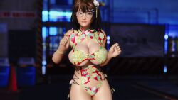 1girl 1girls animated animated_gif areolae bouncing_breasts breasts dancing dead_or_alive dead_or_alive_xtreme_venus_vacation doahdm female female_only gif glasses gravure_studio huge_breasts ninja_gaiden tecmo tsukushi_(doa) underboob