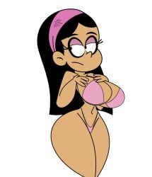 1girls belly_button bikini black_hair breasts cleavage dark-skinned_female dark_skin earrings eyeshadow female female_focus female_only gothboi jackee_(the_loud_house) large_breasts long_hair navel nickelodeon nicktoons panties pink_bikini pink_eyeshadow pink_panties simple_background solo solo_female solo_focus standing teenage_girl teenager the_loud_house thick thick_thighs white_background