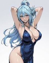 1girls ai_generated aqua_(konosuba) blue_hair kono_subarashii_sekai_ni_shukufuku_wo! long_hair shiny_hair shiny_skin tagme