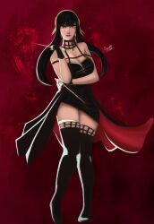 ariamy assassin brown_hair dark_hair dress legs mommy non_nude questionable red_eyes spy_x_family stiletto_(weapon) thorn_princess yor_briar