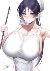 1girls big_breasts blush breast_focus breasts fate/grand_order fate_(series) female female_only hair headwear holding_object huge_breasts large_breasts lee-taro long_hair mature mature_female mature_woman milf minamoto_no_raikou_(fate/grand_order) purple_eyes purple_hair smile solo solo_female upper_body upper_body_only white_background