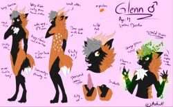 anfani_(artist) animal_genitalia anthro antlers balls blep canid canine cervid chest_tuft clothing erection flaccid flower fluffy fluffy_tail fox genitals girly glenn_(the_crimson_heart) horn hybrid knot magic male mammal model_sheet nude orange_eyes pawpads penis plant powers red_fox sheath short short_tail small_penis solo speckled_pattern spots tongue tongue_out tuft tulip_(flower)