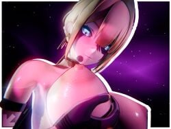 3d 3d_art 3d_render arm_tattoo ass assassin barefoot bed bedroom blue_skin breasts evelyn_chevalier explicit feet female furniture giantess heels high_heels highres hourglass_figure hoyoverse human_female indoors large_breasts looking_at_viewer looking_away macro nipples outer_space purple_skin selfie sniper sole_focus solo starry_sky tattoos toes velvet visiuun voluptuous woman zenless_zone_zero
