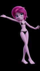 3d 3d_render ai_assisted barefoot bikini bikini_bottom bikini_top black_bikini equestria_girls feet friendship_is_magic from_behind fuchsia_blush_(eg) looking_at_viewer my_little_pony