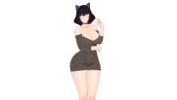 1girls black_hair black_hair_female blake_belladonna cat_ears cleavage closed_eyes clothed_female dress eyes_closed faunus female female_only onlyrubez rwby solo_female