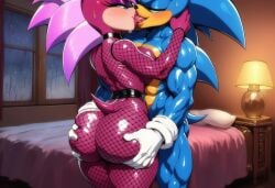 ai ai_generated anthro ass_grab au bedroom blue_body blue_eyes breasts brother_and_sister couple female fishnet_clothing fishnets french_kiss green_eyes incest incest_(lore) kiss kissing looking_pleasured magenta_fur male male/female pink_hair sega siblings slut slutty_female sonia_the_hedgehog sonic sonic_(series) sonic_team sonic_the_hedgehog sonic_the_hedgehog_(series) sonic_underground straight