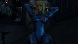 1girls 3d blonde_hair bodysuit breasts female female_focus metroid samus_aran solo tomboy xxroninxx zero_suit_samus