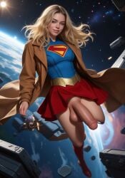 1futa ai_generated balls big_penis blonde_hair breasts civitai dc_comics dcu flaccid flying futa_only futanari futazealot in_space light-skinned_futa light_skin long_hair milly_alcock outer_space penis penis_under_skirt skirt solo supergirl supergirl_(2026) supergirl_(dcu) superman_(series) trenchcoat