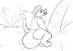 2026 canine diaper diaper_fetish dreamworks forgotten_island furry furry_only gay male male_only monochrome outdoors palm_tree raww_(forgotten_island) scat side_view tail weredog yourfur
