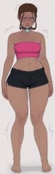 ai_assisted avatar avatar_(series) avatar_the_last_airbender barefoot black_shorts crop_top dark-skin dark-skinned_female dark_hair dark_skin dark_skinned dark_skinned_female female female_focus female_only katara ngmi nickelodeon pink_shirt shorts solo solo_female solo_focus strapless_bra strapless_top strapless_topwear teen teen_girl teenage_girl teenager thick_thighs young young_female