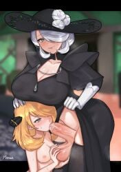 1futa 1girl1futa 1girls 2022 age_difference alternate_breast_size ancestor ancestor_and_descendant artist_signature ball_fondling balls big_balls big_breasts big_penis black_dress blonde_hair blowjob blurry_background blush bottomless breast_size_difference breasts cleavage clothed clothed_futanari clothing cogita_(pokemon) curvy cynthia_(pokemon) descendant dress duo erection fellatio female fondling_balls futa_on_female futa_only futa_with_female futadom futanari gilf gmilf hair_ornament hair_over_one_eye hand_on_another's_head happy hat hi_res hips huge_breasts huge_cock human indoors large_hat light-skinned_female light-skinned_futanari light_skin mature_futa milf mostly_clothed nintendo norza nude nude_female older_futanari oral penis pokemon pokemon_champion pokemon_dppt pokemon_legends:_arceus sex silver_eyes silver_hair size_difference slim_waist small_breasts smile standing sweat thick_thighs thighhighs thighs time_paradox white_hair wide_hips younger younger_female