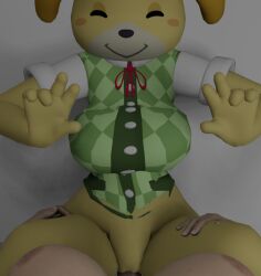 1futa 1girls 3d animal_crossing anthro artist_request big_breasts breasts female female_focus futanari high-angle_view intersex isabelle_(animal_crossing) nintendo on_back smiling_at_partner solo_focus source_request year_request