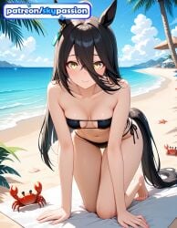 1girls 2026 ai_assisted ai_generated anime barefoot beach bikini bird black_bikini blue_sky boobs breasts bust cloud crab hi_res high_quality high_resolution highres island long_hair looking_at_viewer manhattan_cafe_(umamusume) outdoors patreon patreon_username sand shell shore side-tie_bikini sky skypassion smile stable_diffusion starfish swimsuit tits umamusume umamusume_pretty_derby water watermark