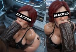 1boy 1boy1girl 1girls ai_generated big_boobs big_breasts big_penis blacked blowjob censor_bar censored censored_eyes collar dark-skinned_male dark_penis dark_skin deepthroat ear_piercing earrings freckles glossy hair_bun hi_res highres huge_breasts huge_cock huge_penis interracial light-skinned_female light_skin masixi oral oral_sex red_hair split_screen stretching sweat sweatdrop the_witcher_(series) the_witcher_3:_wild_hunt triss_merigold veiny_penis wet wet_body