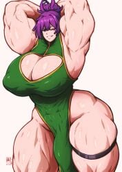 abs alternate_muscle_size cleavage futanari jigokuraku muscular_futa nipple_bulge roneesan thick_thighs yuzuriha_(jigokuraku)