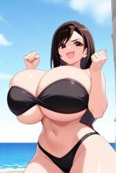ai_generated beach bikini brown_hair female final_fantasy final_fantasy_vii huge_breasts thick_thighs tifa_lockhart