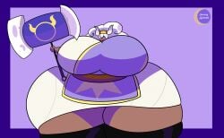 big_breasts big_thighs boobs_bigger_than_head cookie_run cookie_run_ovenbreak covered_breasts holding_weapon simple_background tagme taurus_cookie underwear watermark