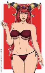 alexstrasza blackcapbandit cleavage dragon dragon_queen lingerie milf pinup red_hair underboob world_of_warcraft