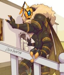 2026 abdominal_bulge absurd_res against_surface against_wall ambiguous_penetration antennae_(anatomy) anthro anthro_penetrating anthro_penetrating_female anthro_penetrating_human arthropod arthropod_abdomen bee biped breasts claws clothed clothed_female clothed_human clothed_sex clothing digital_drawing_(artwork) digital_media_(artwork) duo female female_on_anthro female_penetrated fingers front_view hat headgear headwear hi_res human human_on_anthro human_penetrated hymenopteran insect interspecies lluisabadias male male/female male_penetrating male_penetrating_female male_penetrating_human mammal nude nude_anthro nude_male outside penetration protective_gear sex standing wide_brim_hat wings work_uniform