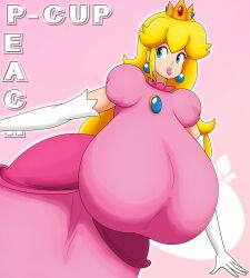 1girls blonde_hair blue_eyes breasts_bigger_than_head breasts_bigger_than_torso crown fully_clothed huge_breasts hyper hyper_breasts looking_to_the_side mario_(series) princess_peach tagme touhoufan voluptuous