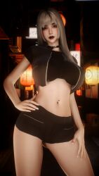 1girl 1girls 2026 3d 4k aqua_eyes asian asian_female background bags_under_eyes belly belly_button big_breasts black_eyeshadow black_lipstick breasts choker chromatic_aberration clothed clothing crashbanditkut depth_of_field detailed_background eyebrows eyelashes eyeshadow female hair half-closed_eyes hi_res high_resolution highres human jacket japanese japanese_female japanese_text light-skinned_female light_skin lips lipstick long_eyelashes long_hair long_nails looking_at_viewer looking_down makeup mascara mature mature_female mature_woman nail_polish nails navel navel_piercing night original original_character outdoors outside pierced_belly_button piercing pinup self_upload shorts smile smiling smiling_at_viewer solo solo_female solo_focus standing straight straight_hair thick thick_eyebrows thick_thighs thighs topwear tummy virt-a-mate virtamate voluptuous voluptuous_female white_hair young young_female