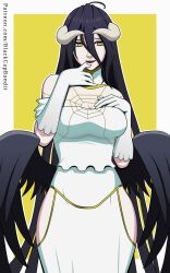 albedo_(overlord) blackcapbandit dark_hair horns overlord_(maruyama) pinup succubus succubus_horns succubus_wings yellow_eyes